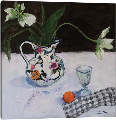 Still Life With White Tulips And A Glass, 2019 Canvas Art Print - Gingham Patterns