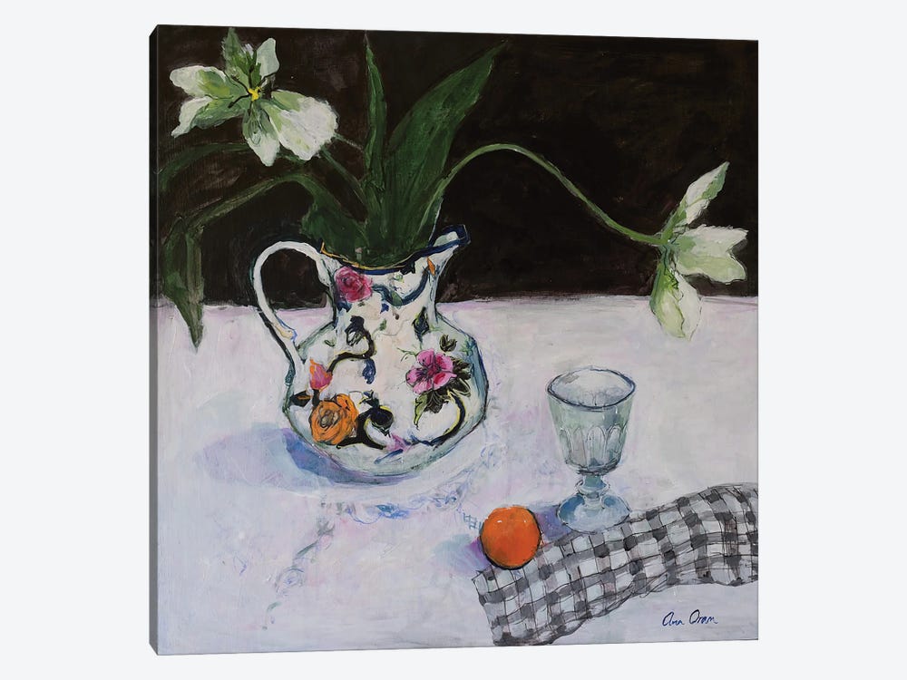 Still Life With White Tulips And A Glass, 2019 by Ann Oram 1-piece Art Print