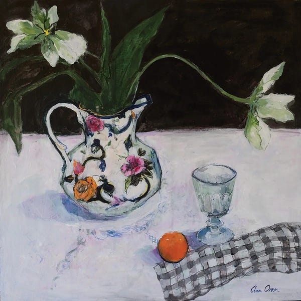 An Ode To Objects: Still Life With White Tulips And A Glass, 2019 by Ann Oram