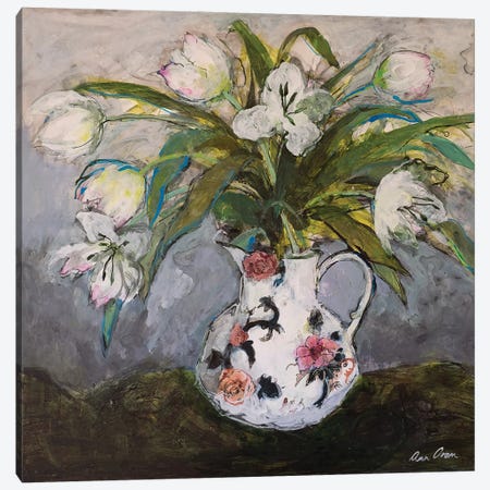 White Tulips In An Ironstone Jug, 2019 Canvas Print #BMN13114} by Ann Oram Canvas Wall Art