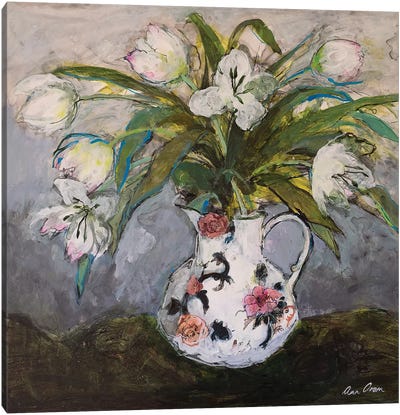 White Tulips In An Ironstone Jug, 2019 Canvas Art Print - Tulip Art