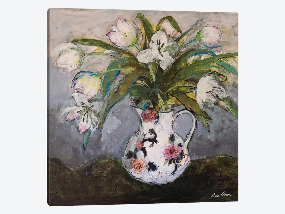 White Tulips In An Ironstone Jug, 2019 by Ann Oram 1-piece Canvas Wall Art