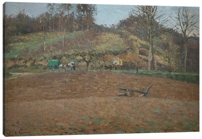 Ploughed Land, 1874 Canvas Art Print - Camille Pissarro