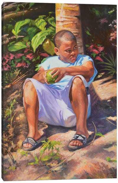 Boy, Breadfruit, Coconut, 2019 Canvas Art Print - Colin Bootman