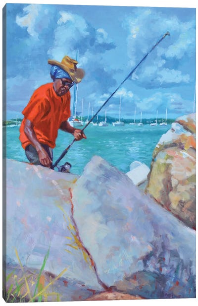 Fisherman In Red, 2019 Canvas Art Print - Colin Bootman