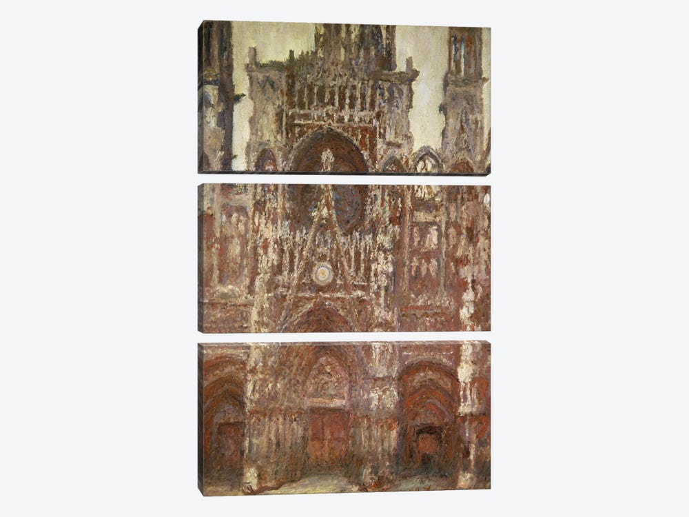 Rouen Cathedral, evening, harmony in brown, 1894 3-piece Canvas Print