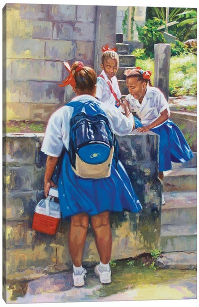 Schoolgirl Banter, 2019, Canvas Art Print - Stairs & Staircases