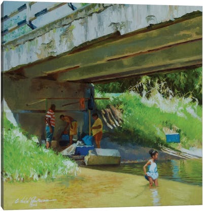 Under The Old Bridge, 2016 Canvas Art Print - Grass Art