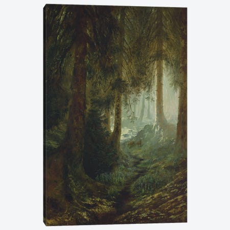 Deer In A Forest Landscape, 1870 Canvas Print #BMN13236} by Gustave Dore Canvas Art Print