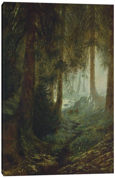 Deer In A Forest Landscape, 1870 Canvas Art Print - Gustave Dore