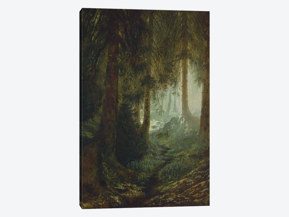 Deer In A Forest Landscape, 1870 by Gustave Dore 1-piece Canvas Artwork