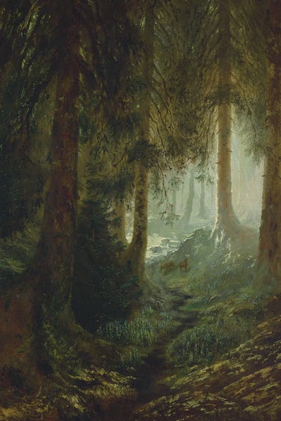 Deer: Deer In A Forest Landscape, 1870 by Gustave Dore