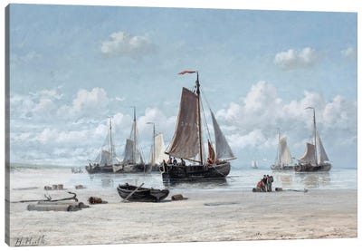 Fishing Vessels On The Beach, Zandvoort Canvas Art Print