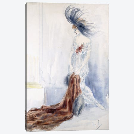 Elegant Lady With Plumed Hat And Fur Coat Canvas Print #BMN13262} by Louis Icart Art Print
