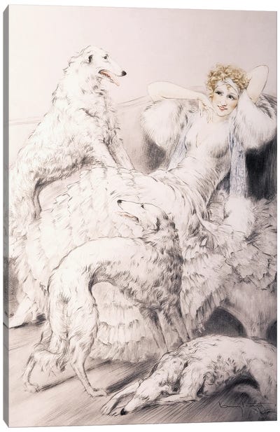 Gril With Attendant Borzoi Canvas Art Print - Furniture
