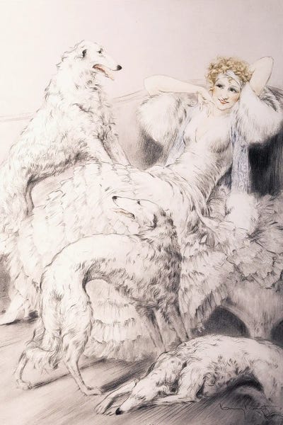 Art Deco: Gril With Attendant Borzoi by Louis Icart