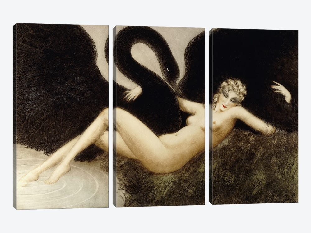 Leda And The Swan, C.1934 by Louis Icart 3-piece Canvas Wall Art