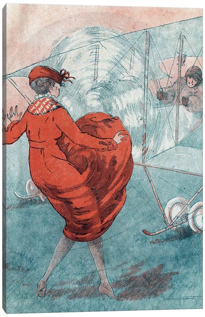 The Favorable Wind: Helice Prying. Illustration For The Magazine 'Le Fantasio' Of May 1916 Canvas Art Print - Louis Icart