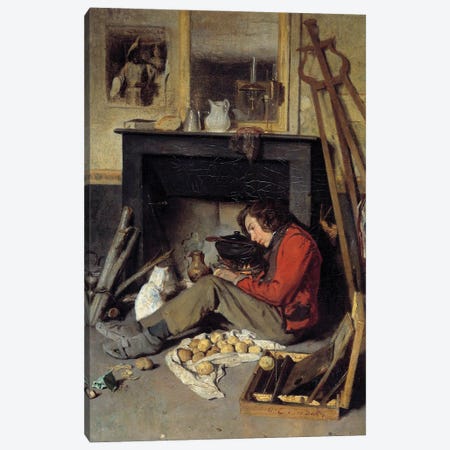 Workshop Interior, A Painter Near His Fireplace, 1845 Canvas Print #BMN13284} by Octave Tassaert Canvas Wall Art
