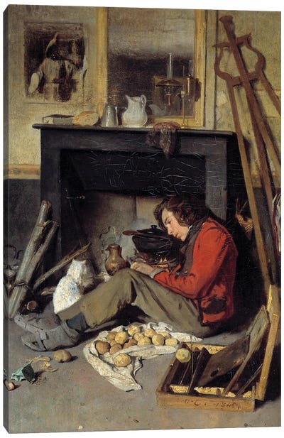 Workshop Interior, A Painter Near His Fireplace, 1845 Canvas Art Print - Romanticism Art