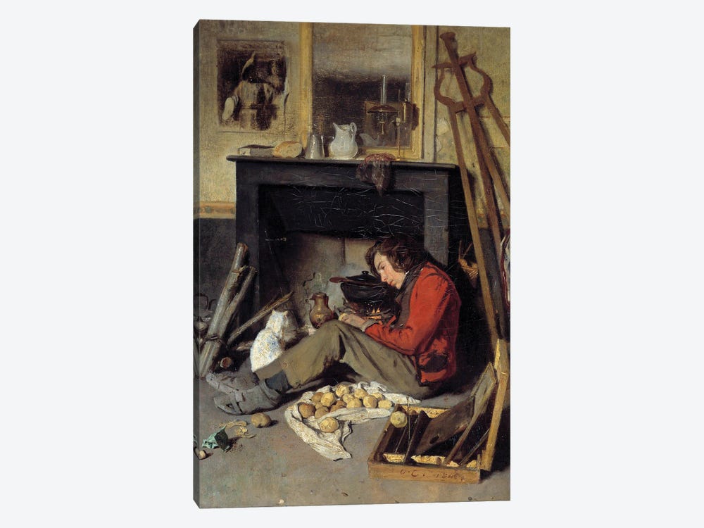 Workshop Interior, A Painter Near His Fireplace, 1845 by Octave Tassaert 1-piece Canvas Print