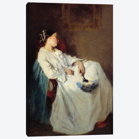 Sleeping Seated Woman, 19th Century Canvas Print #BMN13285} by Octave Tassaert Canvas Art