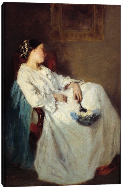 Sleeping Seated Woman, 19th Century Canvas Art Print - Brown Art
