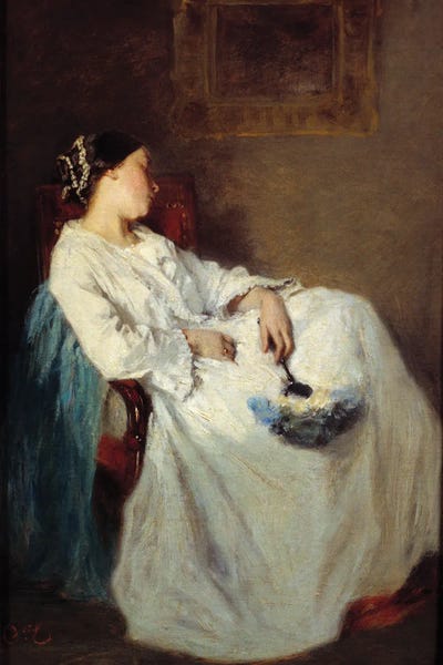 Romanticism: Sleeping Seated Woman, 19th Century by Octave Tassaert