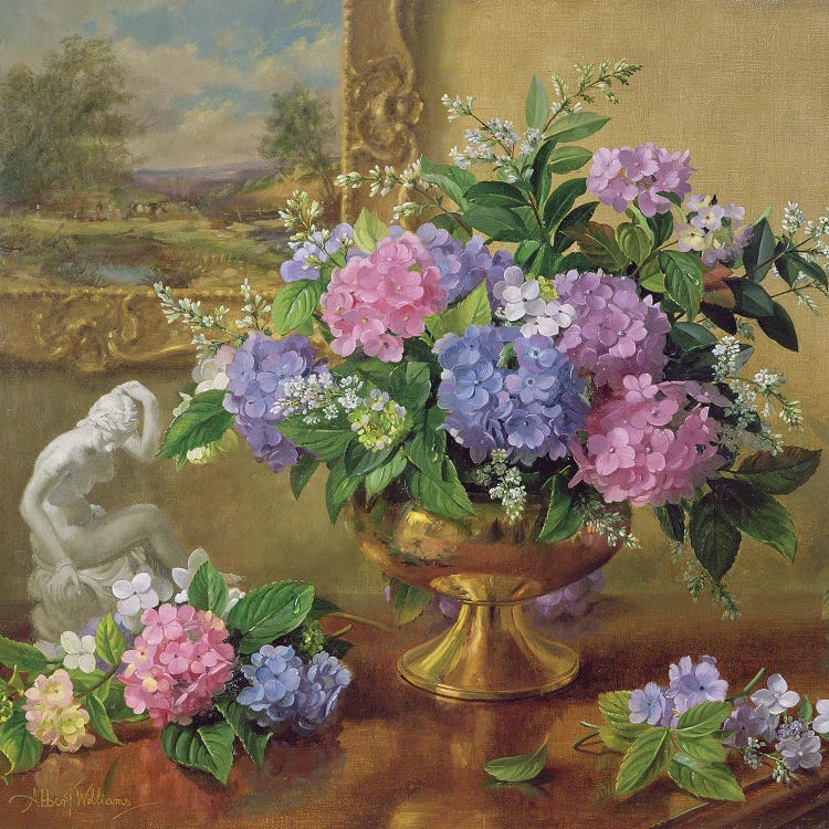 Still Life Of Hydrangeas And Lilacs