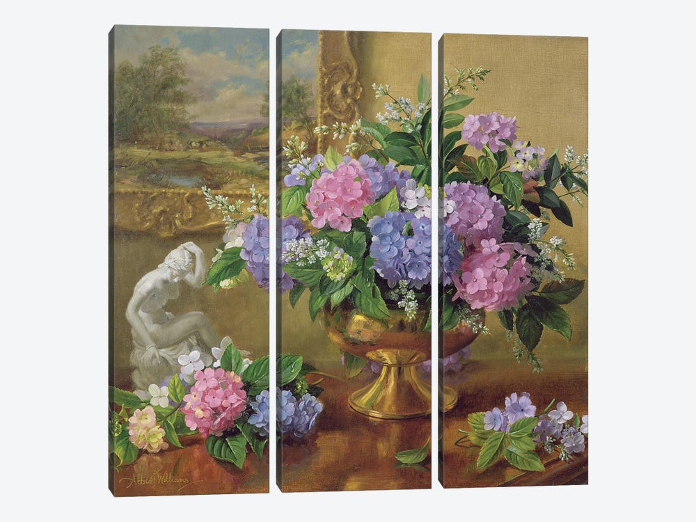 Still Life Of Hydrangeas And Lilacs by Albert Williams 3-piece Canvas Artwork