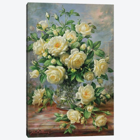 Princess Diana Roses In A Cut Glass Vase Canvas Print #BMN13296} by Albert Williams Canvas Print