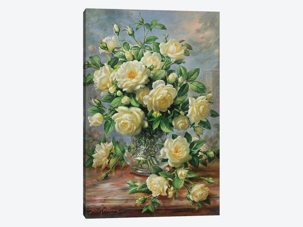 Princess Diana Roses In A Cut Glass Vase by Albert Williams 1-piece Canvas Wall Art