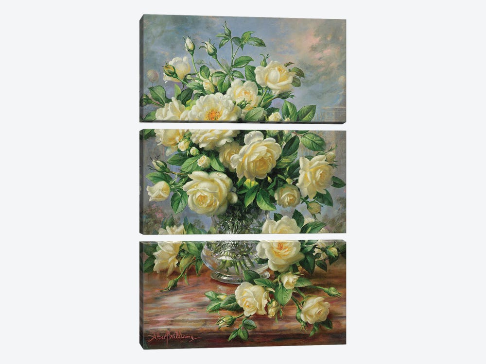 Princess Diana Roses In A Cut Glass Vase by Albert Williams 3-piece Canvas Wall Art
