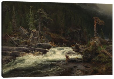 Waterfall In Telemark, 1852 Canvas Art Print