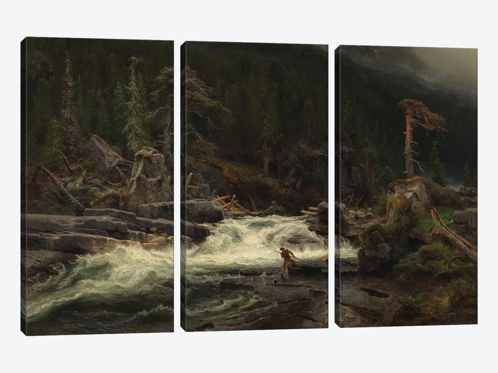 Waterfall In Telemark, 1852 by August Cappelen 3-piece Canvas Art Print