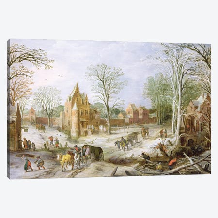 A wooded winter landscape with a cart  Canvas Print #BMN1332} by J. Brueghel Canvas Art