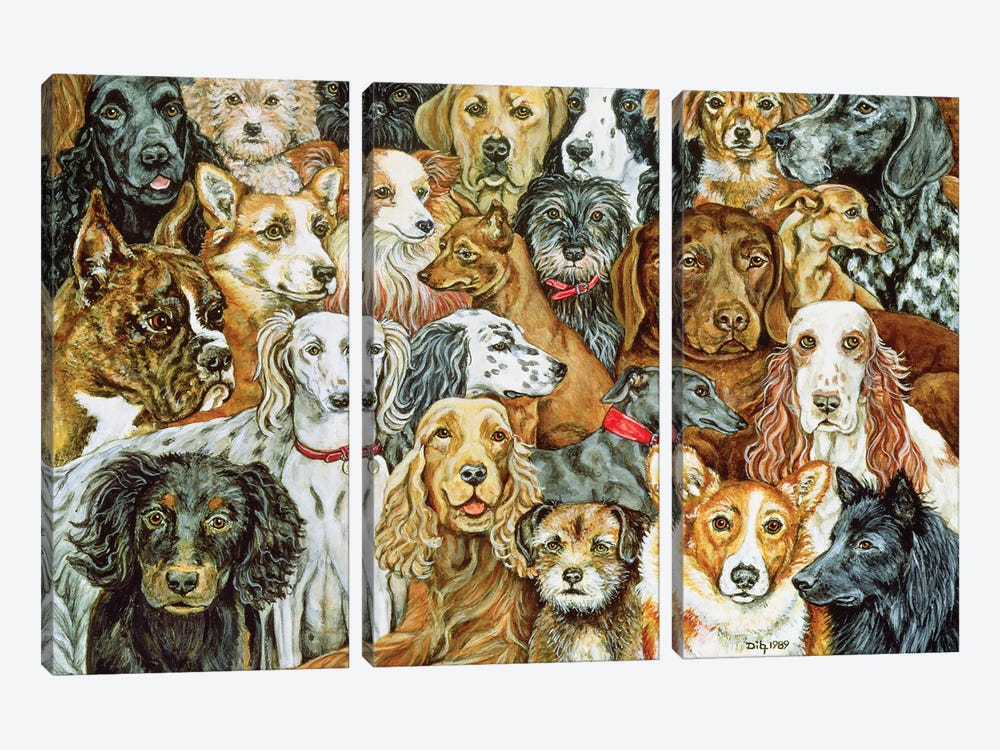 Dog Spread, 1989 by Ditz 3-piece Canvas Art Print