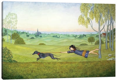 Walking The Dog Canvas Art Print - Celery