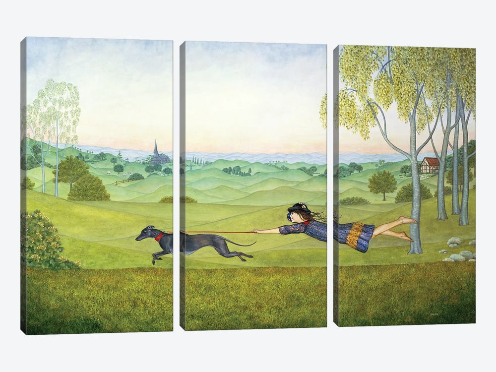 Walking The Dog by Ditz 3-piece Canvas Print