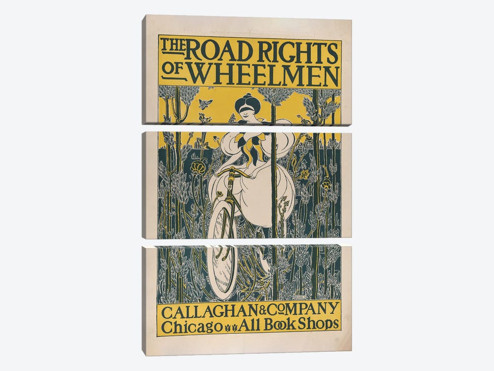 The Road Rights Of Wheelmen, 1895 by E Nadall 3-piece Canvas Artwork