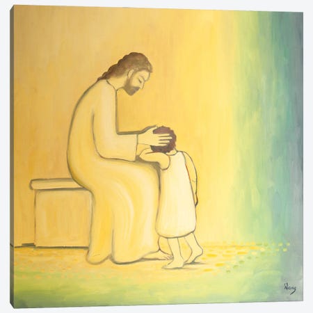 When We Repent Of Our Sins Jesus Christ Looks On Us With Tenderness Just As When A Mother Embraces Her Child, 2001 Canvas Print #BMN13347} by Elizabeth Wang Art Print