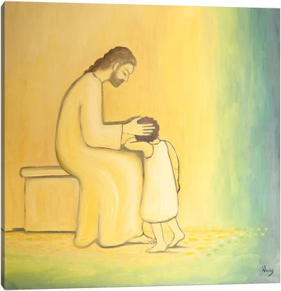 When We Repent Of Our Sins Jesus Christ Looks On Us With Tenderness Just As When A Mother Embraces Her Child, 2001 Canvas Art Print - Yellow Art
