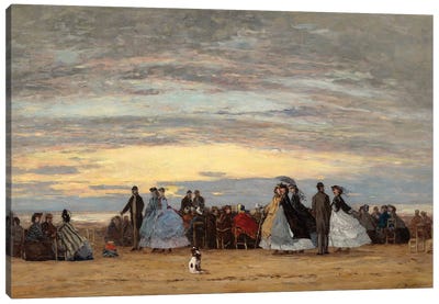 The Beach At Villerville, 1864 Canvas Art Print - Beach Sunrise & Sunset Art
