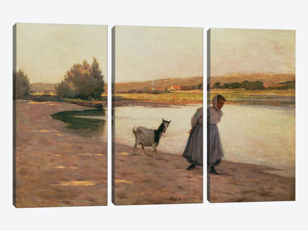 Woman Pulling A Goat, 1890 by Henri Eugene Augustin Le Sidaner 3-piece Canvas Art Print