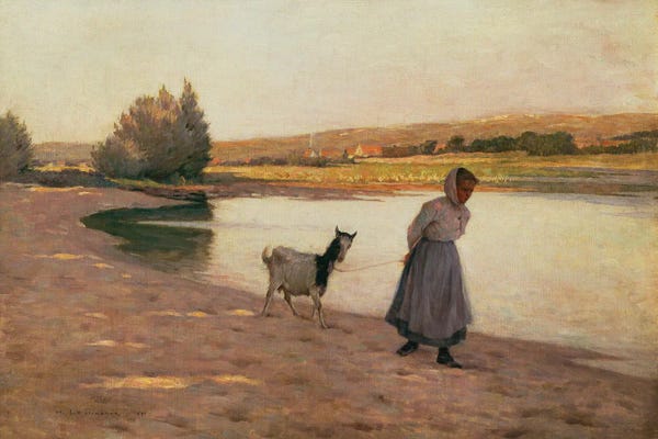 Henri Eugene Augustin Le Sidaner: Woman Pulling A Goat, 1890 by Henri Eugene Augustin Le Sidaner