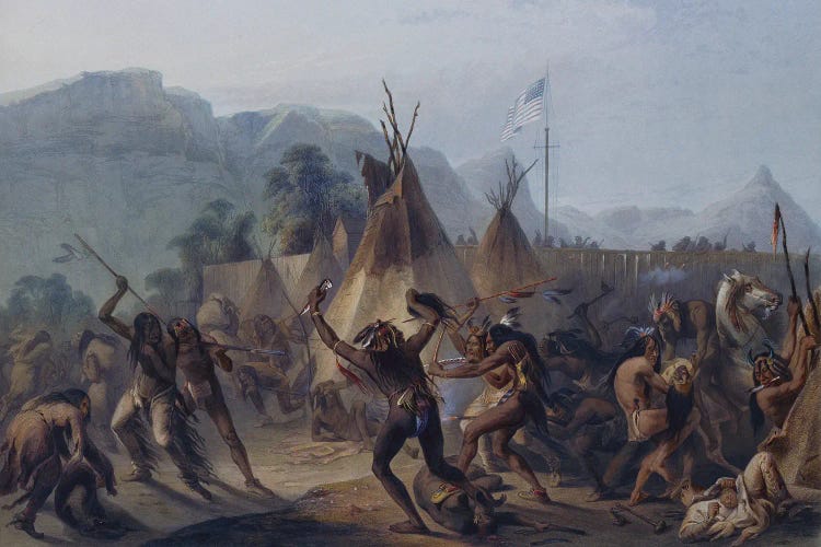 Assiniboine And Cree Indians Attack A Blackfoot Encampment At Fort Mckenzie On August 28, 1833