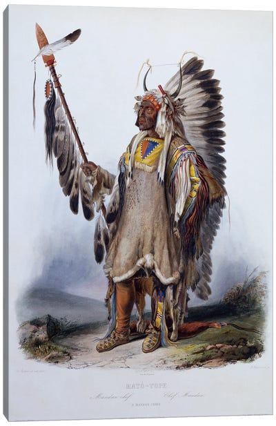 Mato-Tope, A Mandan Chief, 1844 Canvas Art Print - Native American Décor