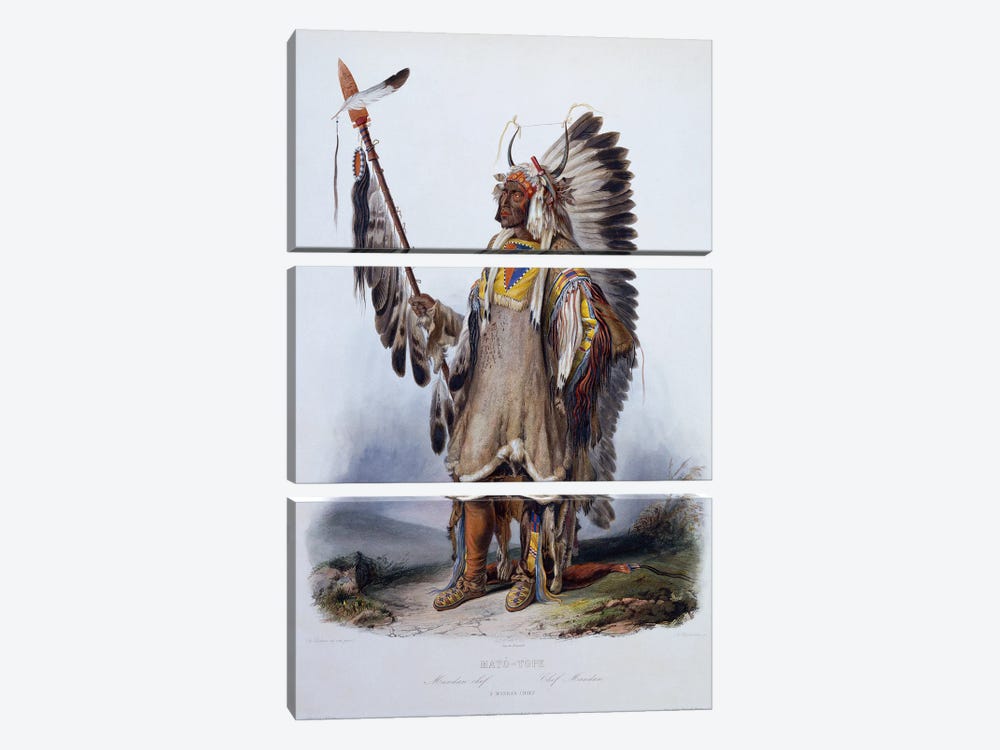 Mato-Tope, A Mandan Chief, 1844 by Karl Bodmer 3-piece Canvas Art