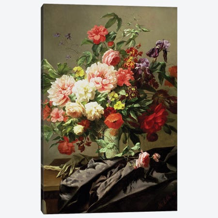 Peonies, Poppies and Roses, 1849 Canvas Print #BMN1339} by Henri Robbe Canvas Artwork