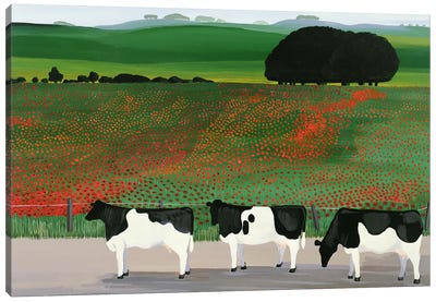 Cows And Poppies Canvas Art Print